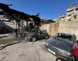 صور للمكان الذي استهدفته اسرائيل في مخيم عين الحلوة