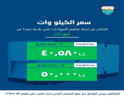 لجنة تنظيم قطاع المولدات في بلدية صيدا اصدرت بيان تكلفة الاشتراكات الكهربائية لشهر اذار 2026